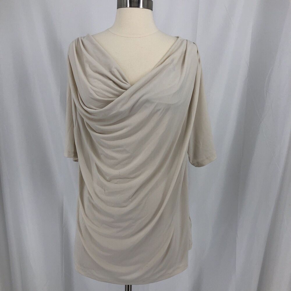 Anne Klein Cream Cowl Neck/Draped Short Sleeve Blouse Size 1X